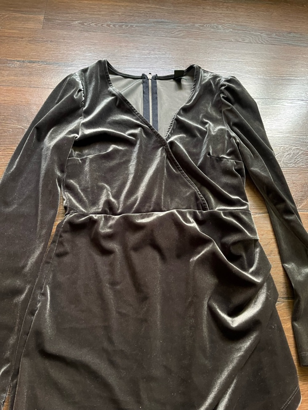 Topshop Black Velvet Long Sleeve Wrap Dress